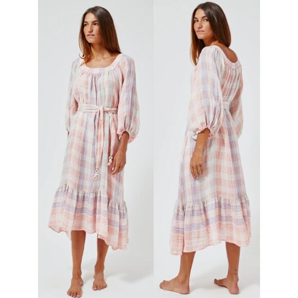 Lisa Marie Fernandez Dresses & Skirts - NWT Lisa Marie Fernandez Laure Cover-Up Midi Dress Madrass Plaid Gauze Women 1/S